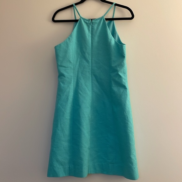 Lilly Pulitzer Pearl Seaside Aqua Metallic Gold Lace Shift Dress - Picture 2 of 7